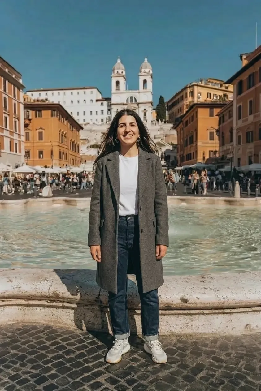 Traveler at Historic Roman Landmark
